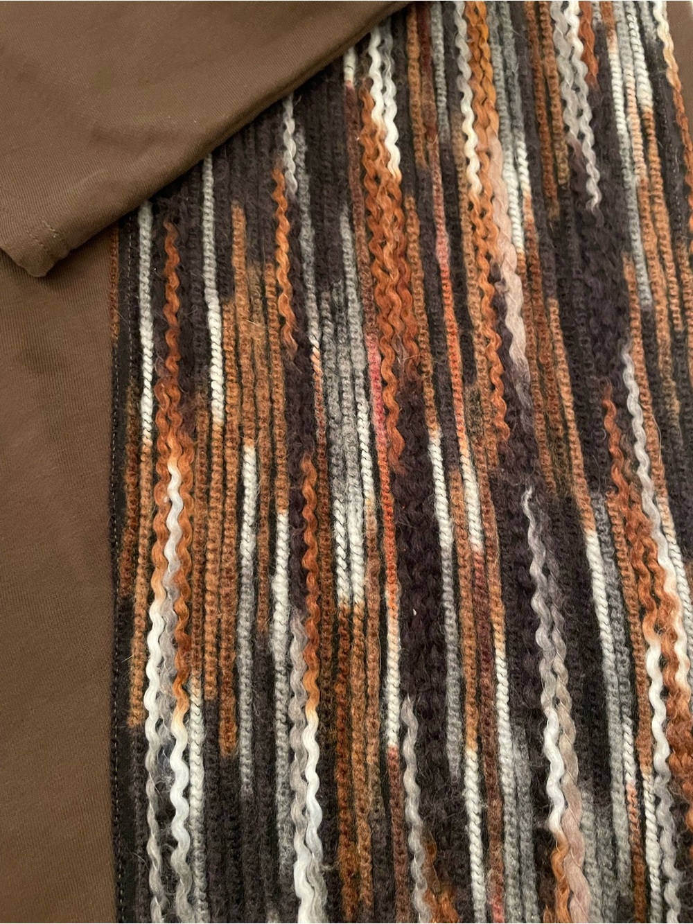 BKE Brown Mixed-Panel Cowl Neck Sweater with Striped Accent - Picture 3 of 6